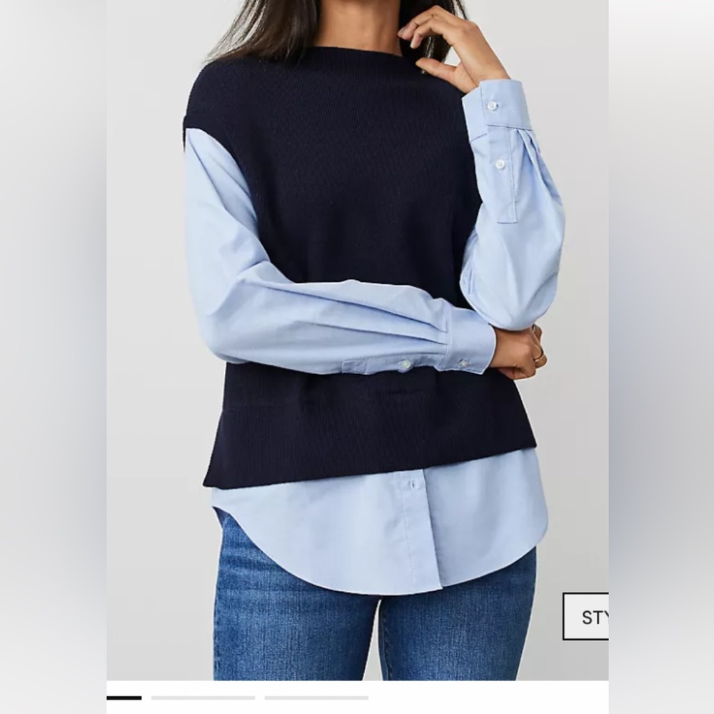 Ann Taylor Dark Blue Women's Layered Mix-Media Sweater